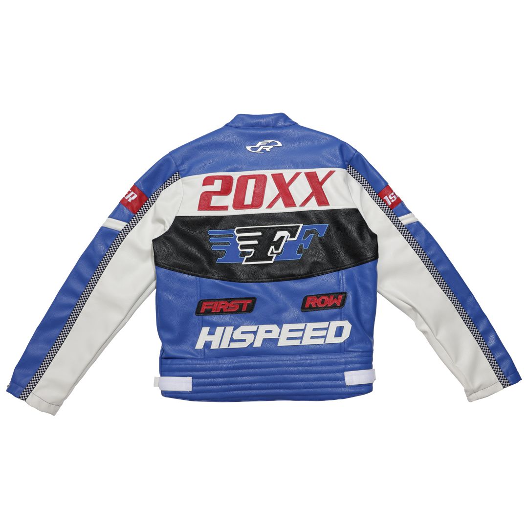 First Row Contrast Motor Racing Leather "Blue Jacket "