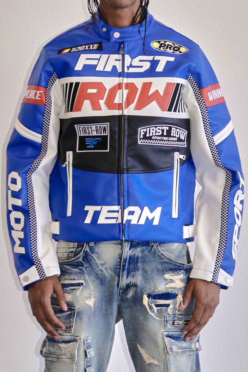 First Row Contrast Motor Racing Leather "Blue Jacket "