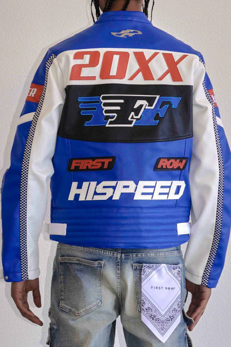 First Row Contrast Motor Racing Leather "Blue Jacket "