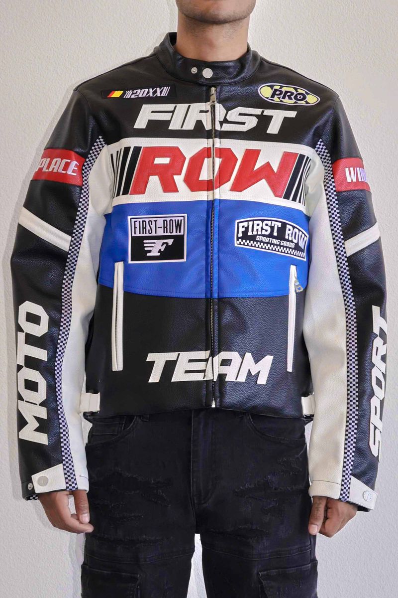 First Row Contrast Motor Racing Leather "Black Jacket "