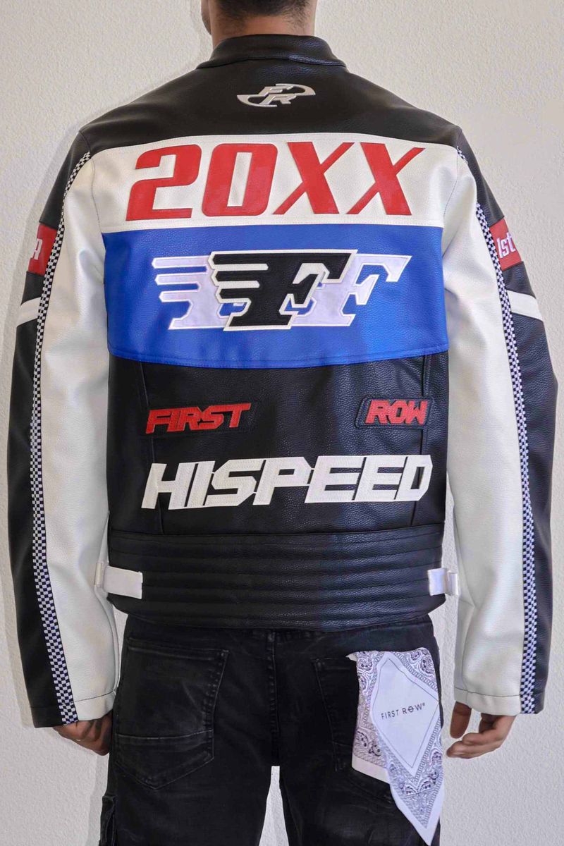 First Row Contrast Motor Racing Leather "Black Jacket "