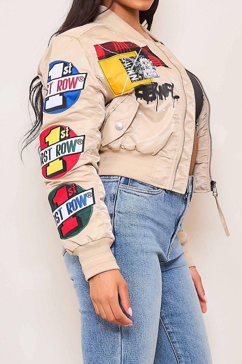 First Row True Freedom Multi Patches " khaki Women's Jacket"