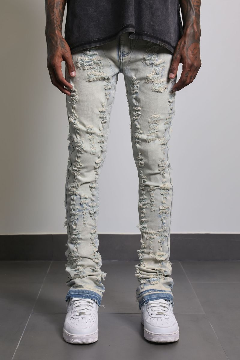 Ajenda Denim Shatter Light Wash Stacked Flare