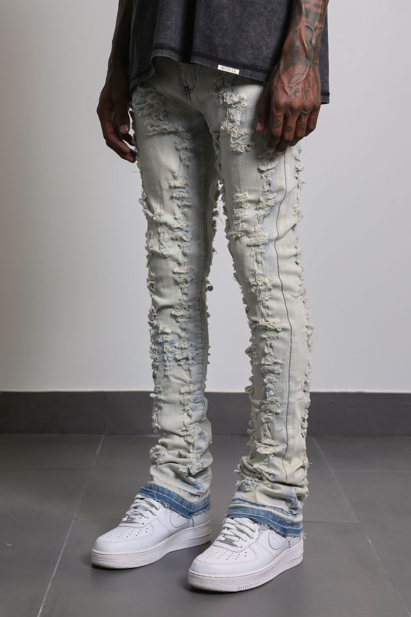 Ajenda Denim Shatter Light Wash Stacked Flare