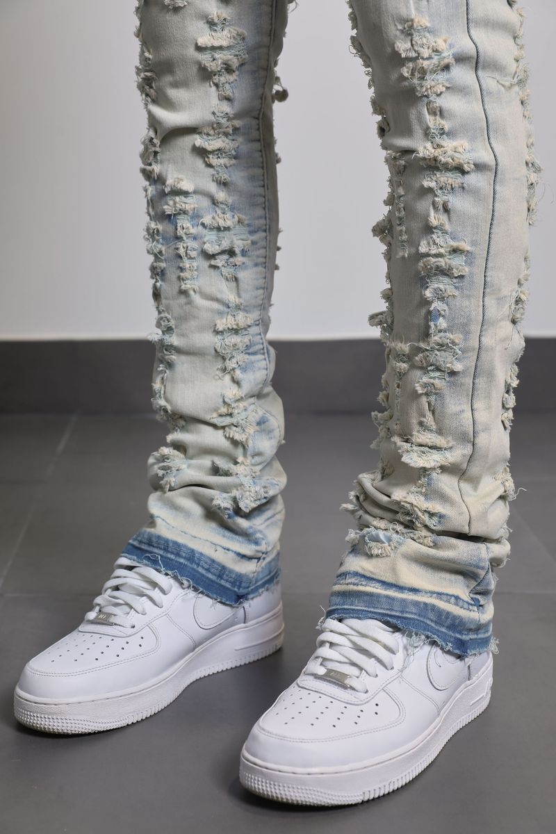 Ajenda Denim Shatter Light Wash Stacked Flare