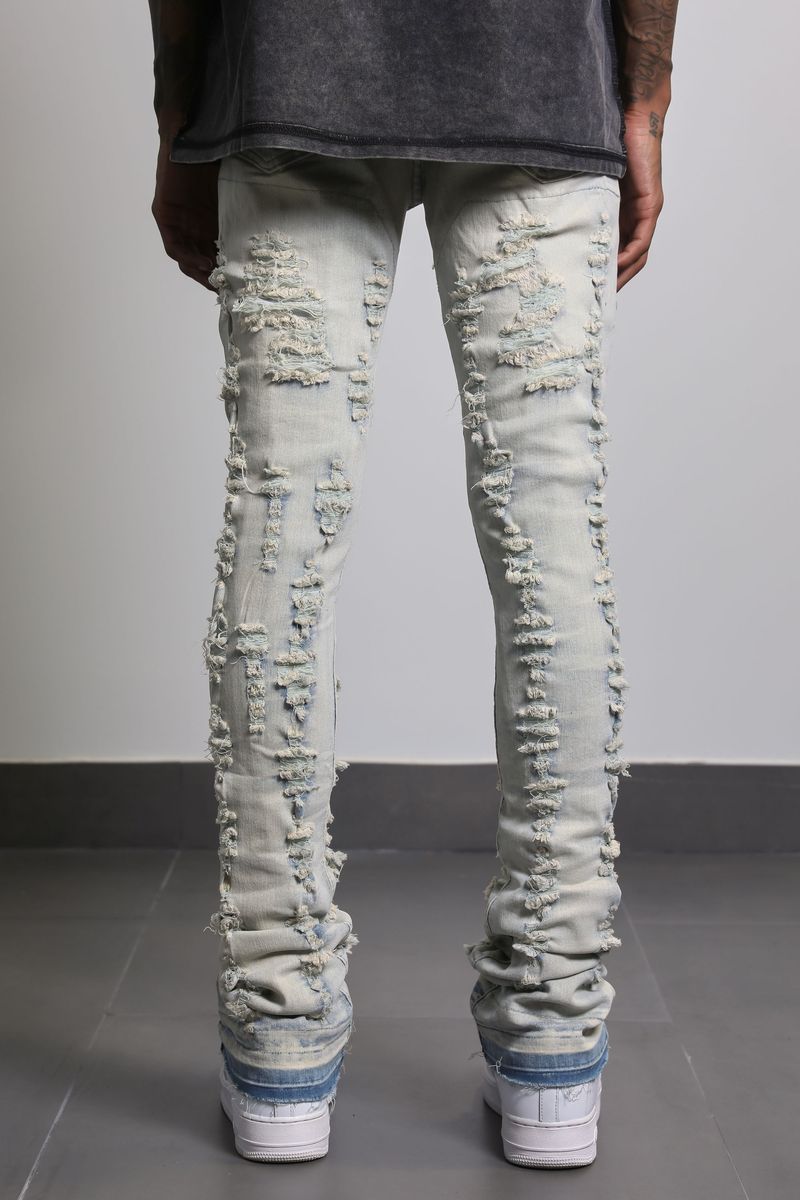 Ajenda Denim Shatter Light Wash Stacked Flare