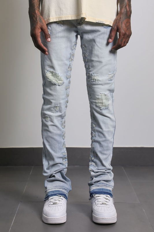 Ajenda Denim Ruthless Light Wash Stacked Flare