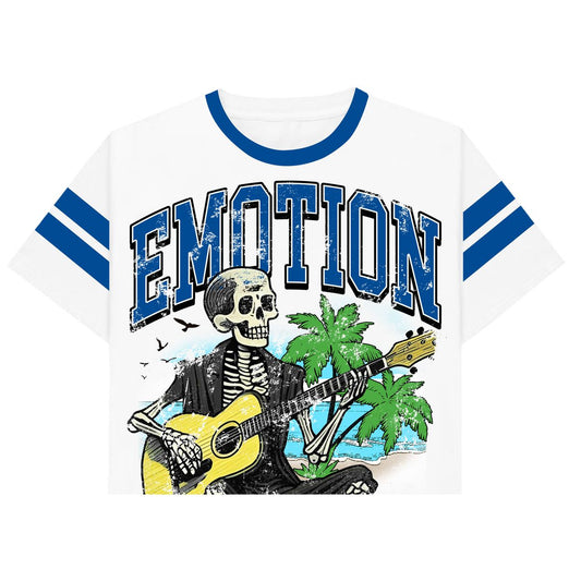 Mixed Emotion Guitar Cropped White Tee