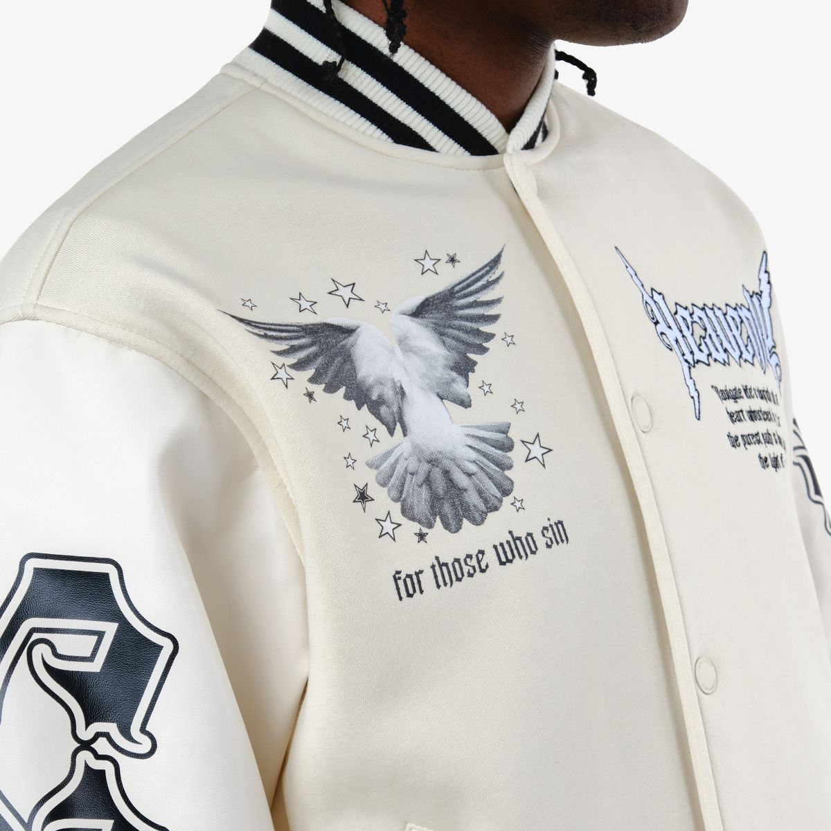 Copper Rivet Fallen Angel Cream Varsity Jacket