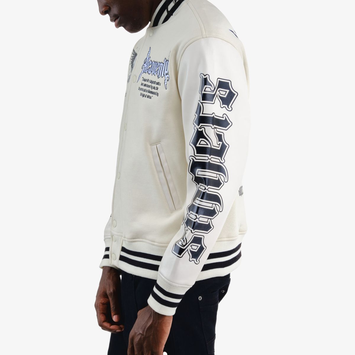 Copper Rivet Fallen Angel Cream Varsity Jacket