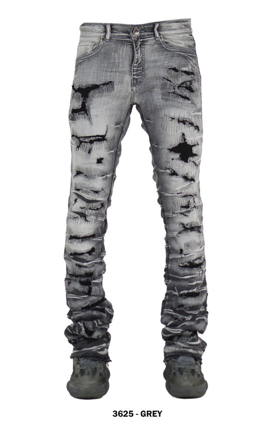 Focus Denim Distressed Wash Grey Stacked Flare