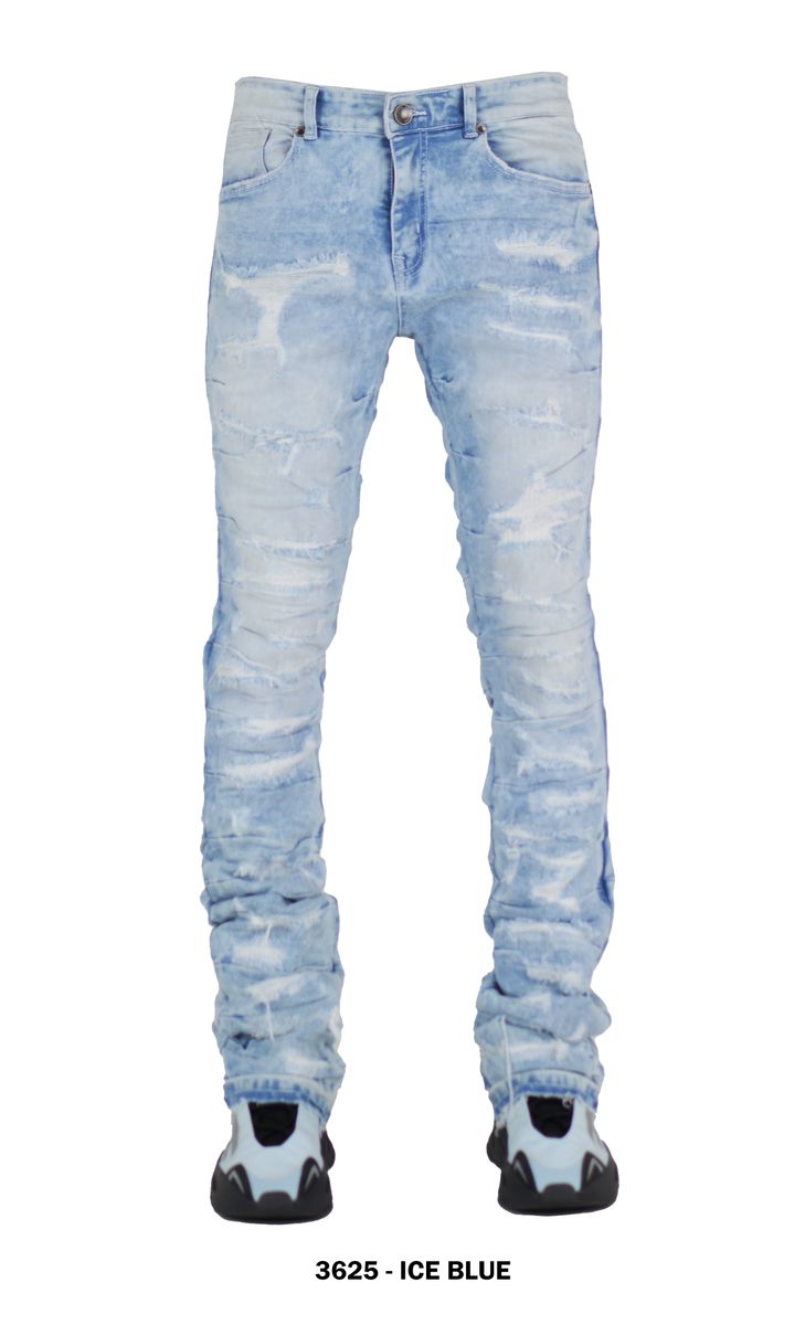 Focus Denim Distressed Ice Blue Stacked Flare