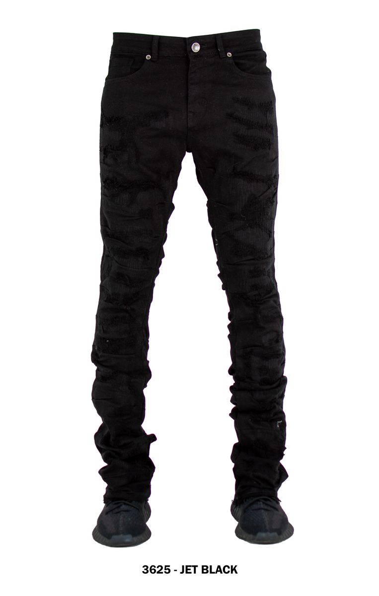 Focus Denim Distressed Black Stacked Flare