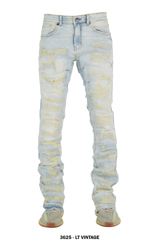 Focus Denim Distressed Vintage Stacked Flare