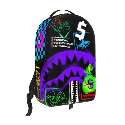 Sprayground " SHARK CENTRAL STENCILS- BLACK DLXSV" Backpack