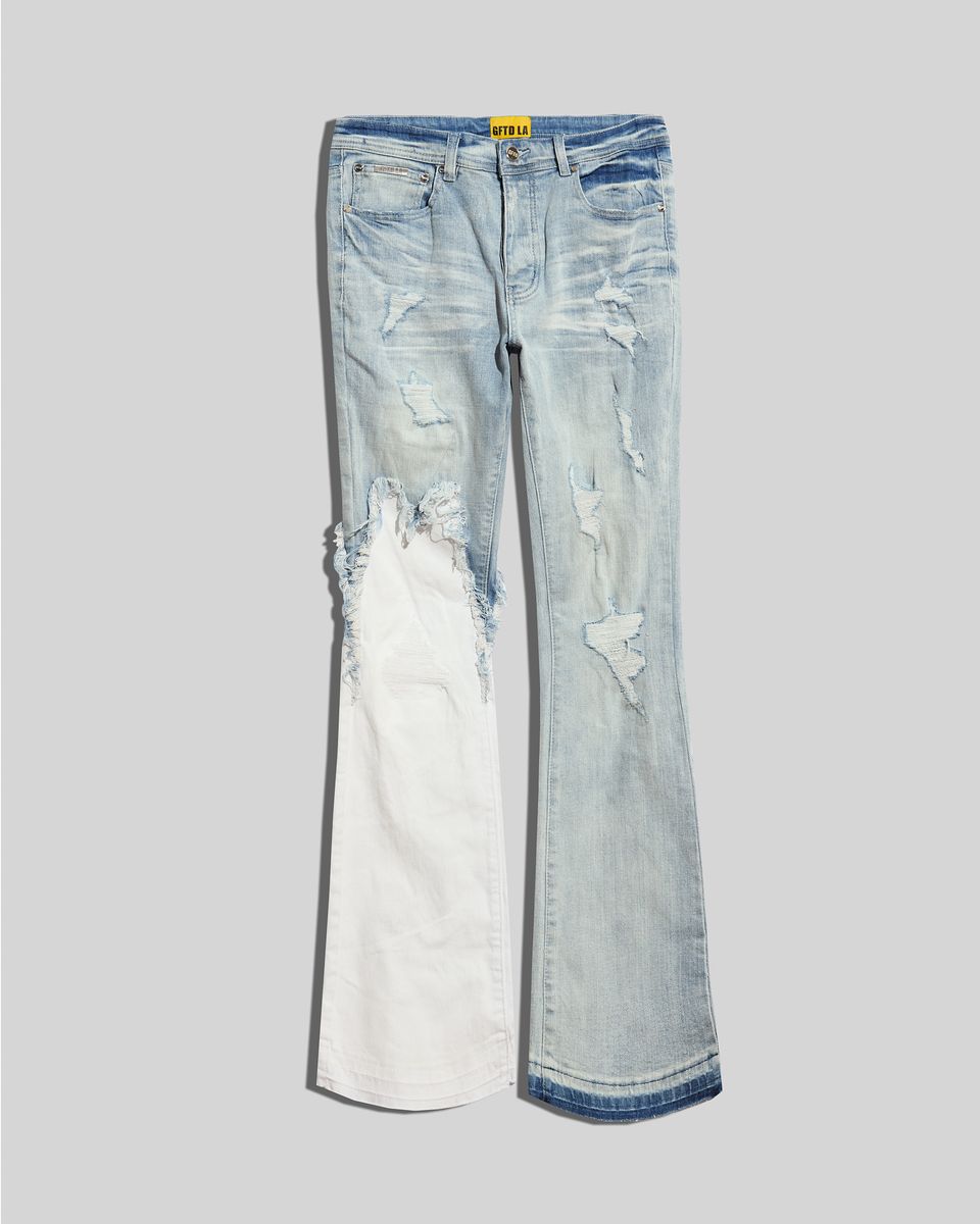 Gftd Scatter Light Wash Flare Stacked Jeans