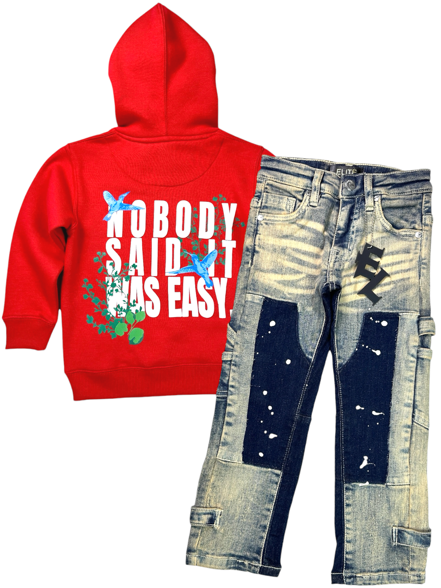 Elite Premium No Body Said It Was Easy Red Boy's Hoodie