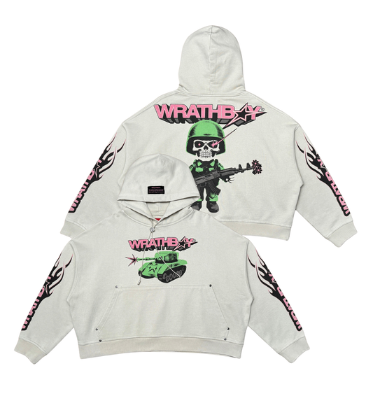 Wrathboy World At War Hoodie Cropped Cement