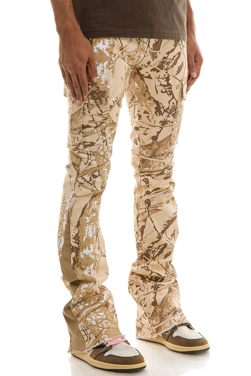 Kdnk Hunting Camo Cargo Flare Stacked Jeans