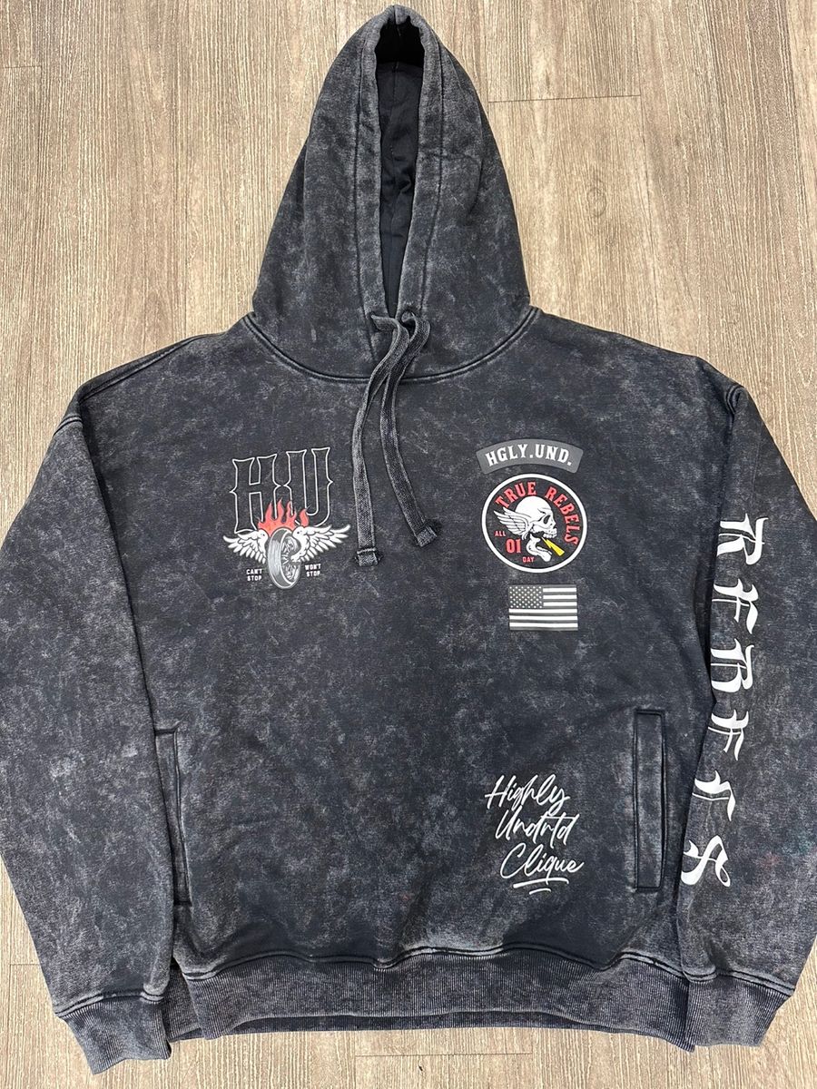 Highly Undrtd True Rebel Wash Black Hoodie