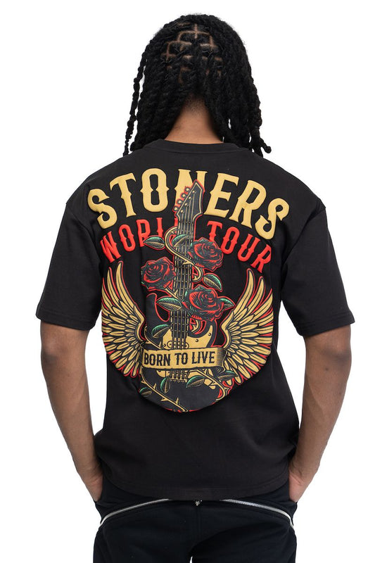 Stoner Guitar Rose  Black T-Shirt