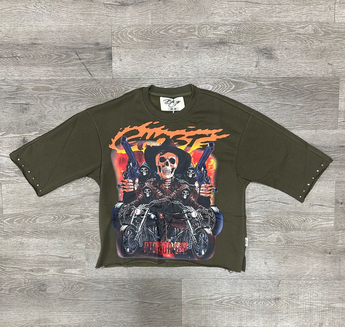 Bkys Ghost Cropped Olive T-Shirt