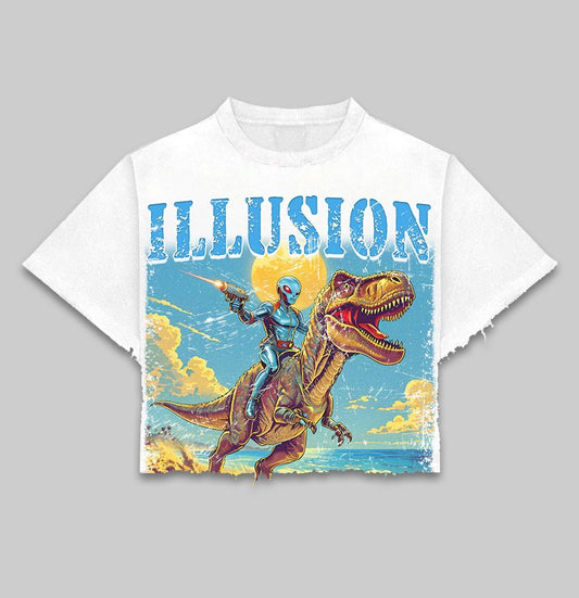 Dark Illusions  (Alien) Cropped White Tee
