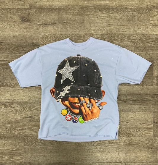 Bkys Star Cropped Ice Blue T-Shirt