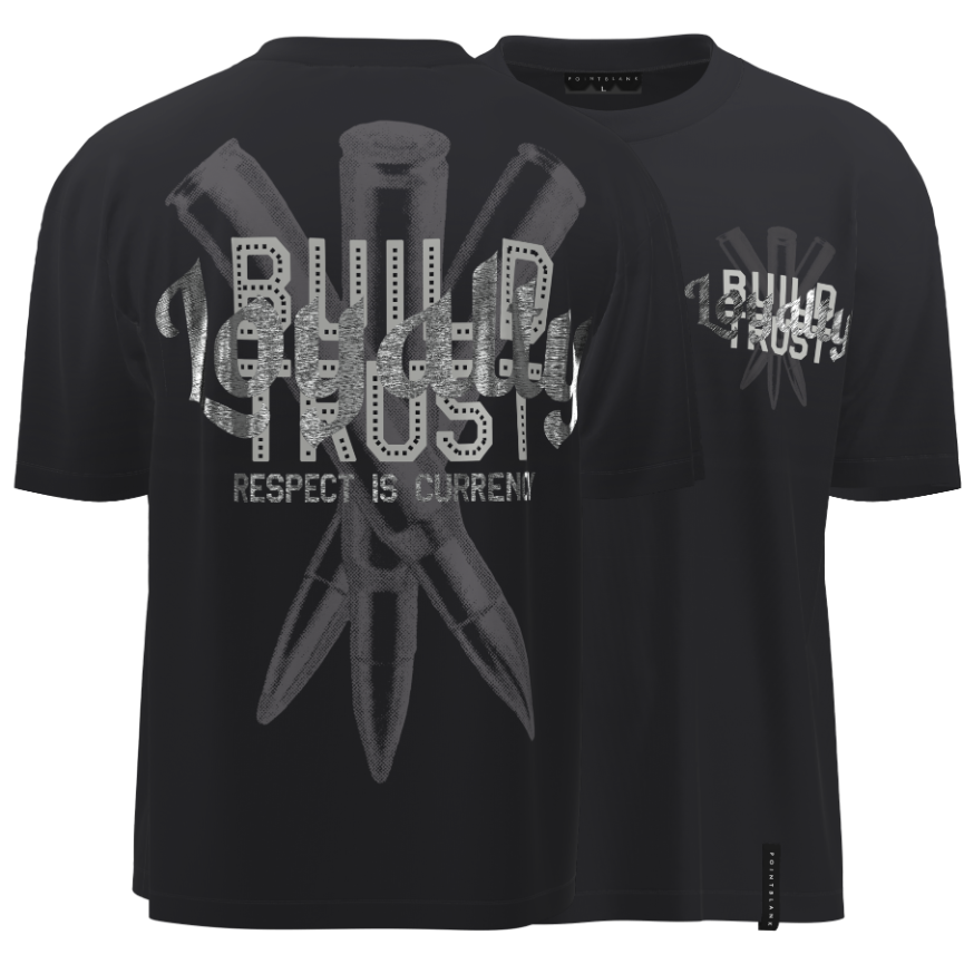 Point Blank Loyalty Front and Back Print and Embroidery Wash Black T-Shirts