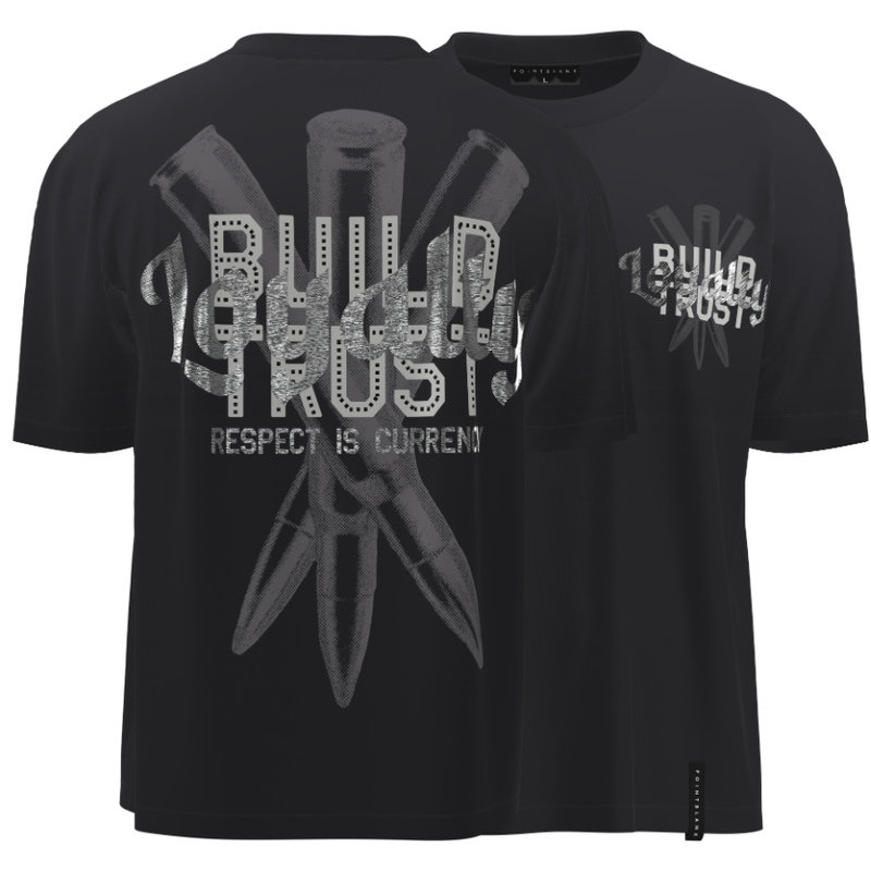 Point Blank Loyalty Front and Back Print and Embroidery Wash Black T-Shirts