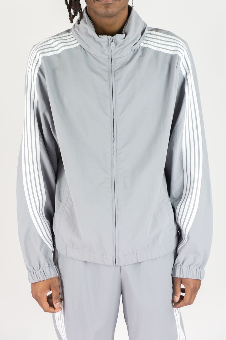 Rebel Minds Grey / White Stripe Nylon Windbreaker Jacket