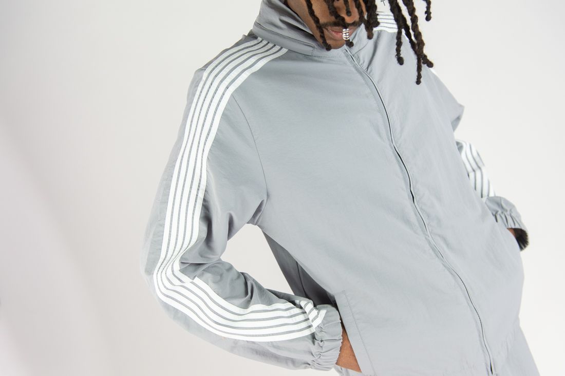 Rebel Minds Grey / White Stripe Nylon Windbreaker Jacket
