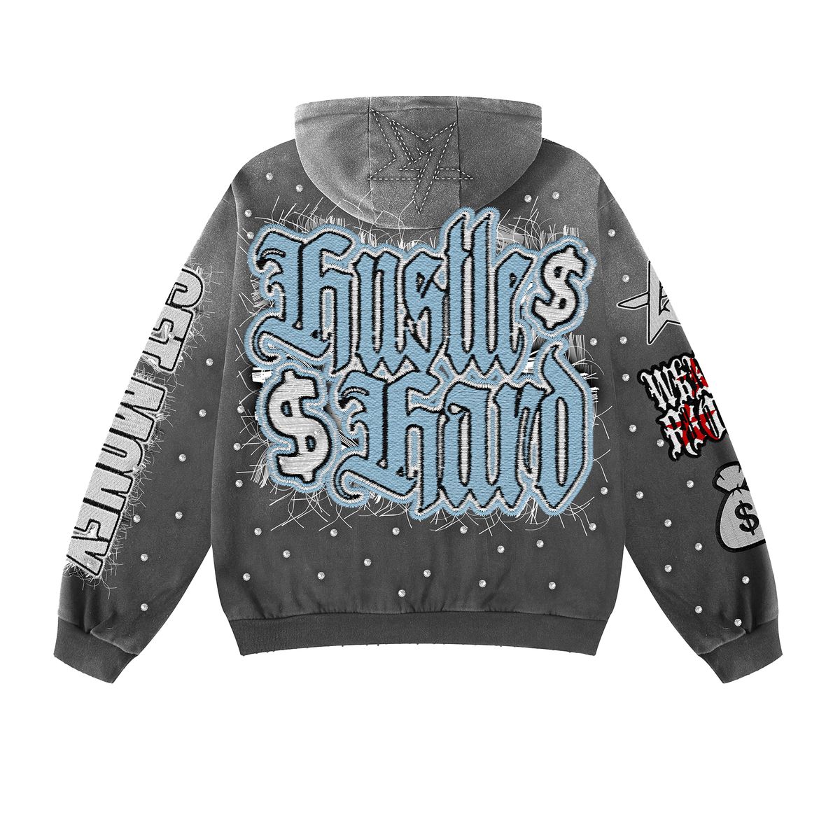 Wkdnriot Patches & Rhinestones Hoodie