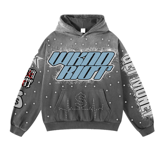 Wkdnriot Patches & Rhinestones Hoodie