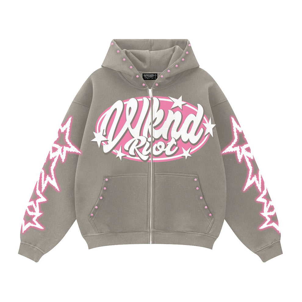 Wkdnriot High Fashion Pink Rhinestones Hoodie