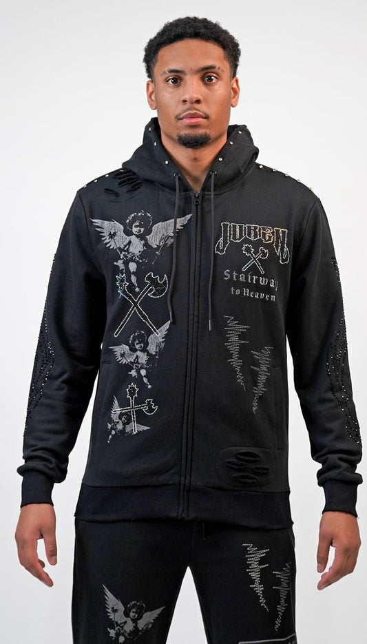 Juren Stairway To Heavan Os Zipper Black Hoodie