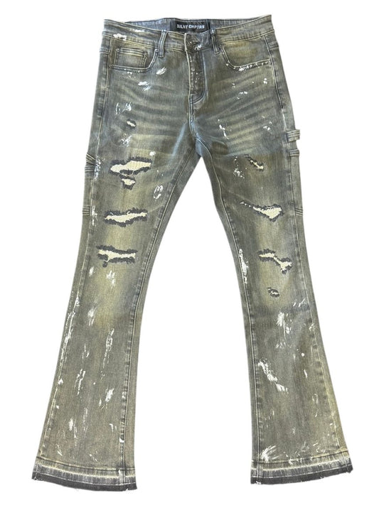 Silnt Chptrs "Myagi Grey Waxed Stacked Flare Jeans
