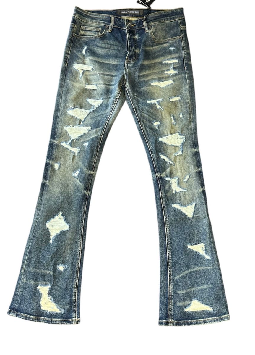 Silnt Chptrs "Smith" Dark Blue Stacked Flare Jeans