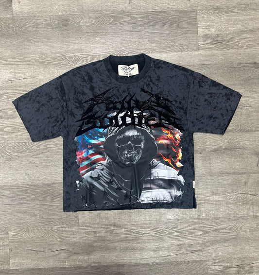 Bkys Fallen Soldier  Cropped Wash Black T-Shirt