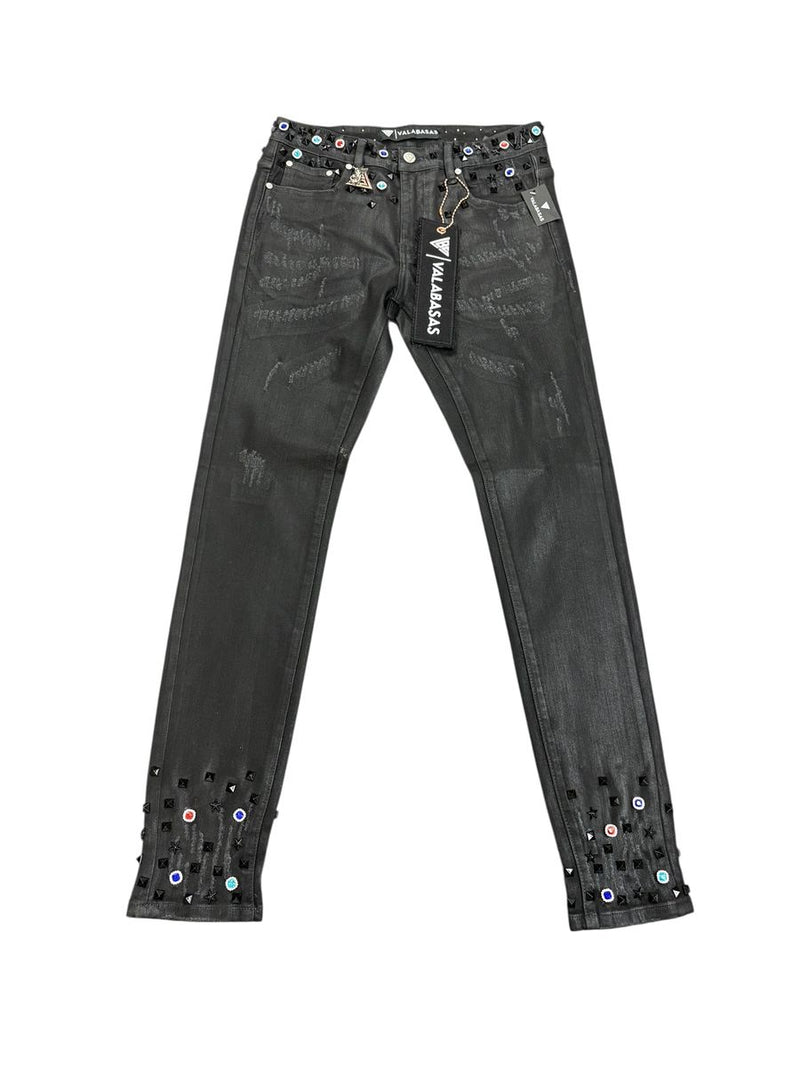 Valabasas Ionic Black Waxed Black Slim Jeans