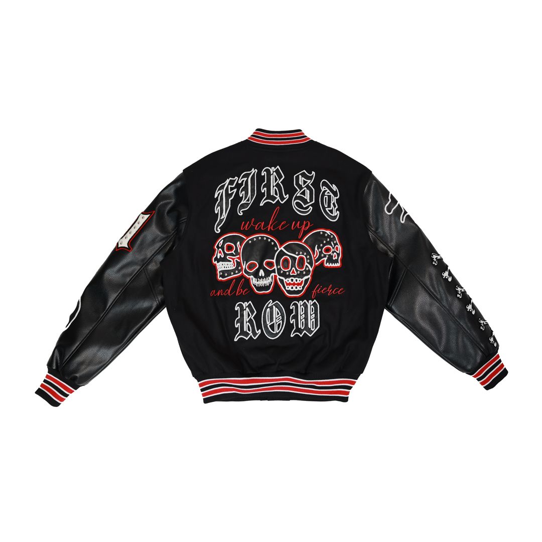 First Row WAKE UP AND BE FIERCE VARSITY BLACK JACKET