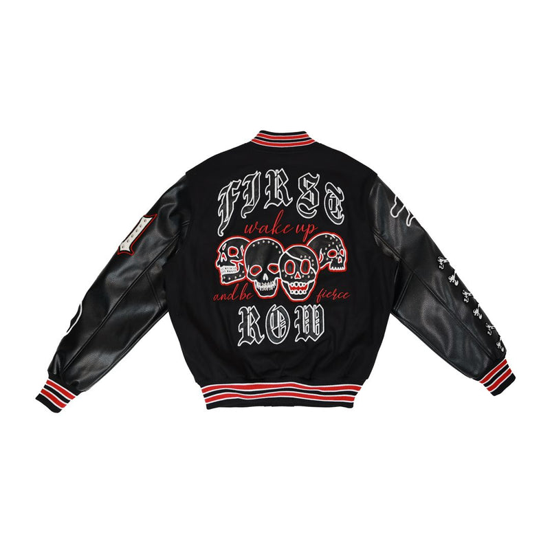 First Row WAKE UP AND BE FIERCE VARSITY BLACK JACKET