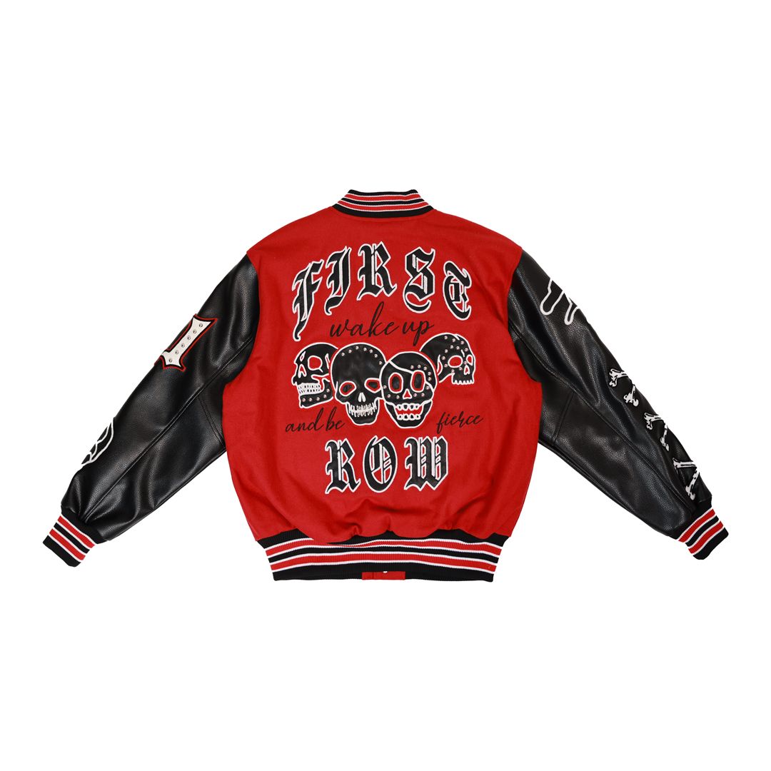 First Row WAKE UP AND BE FIERCE VARSITY RED JACKET
