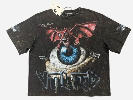 VTILTED "TEARS" CROP TEE  WASH BLACK