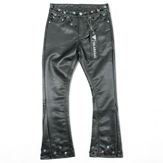 Valabasas Ion Black Leather Flare Stacked