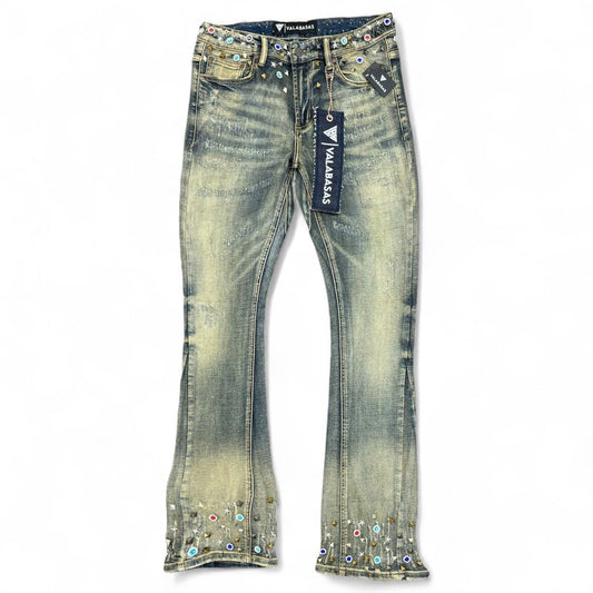 Valabasas Ion Vintage Waxed Flare Stacked Jeans