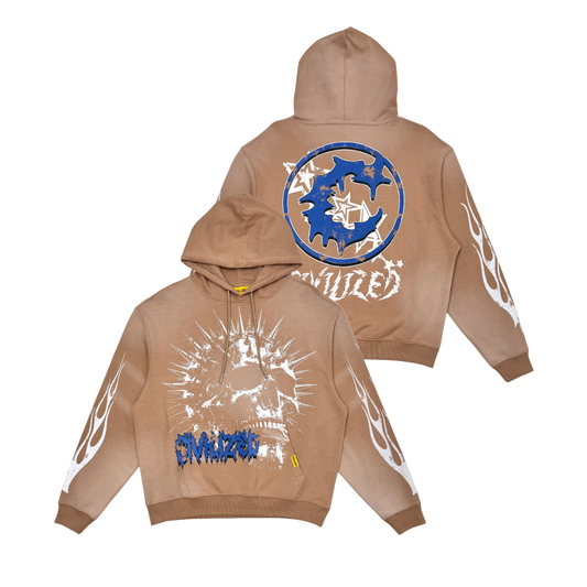 Civilized Skull Washed Hoodie Brown