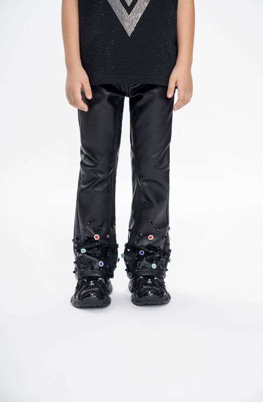Valabasas Ion Black Leather Flare Stacked " Kids "