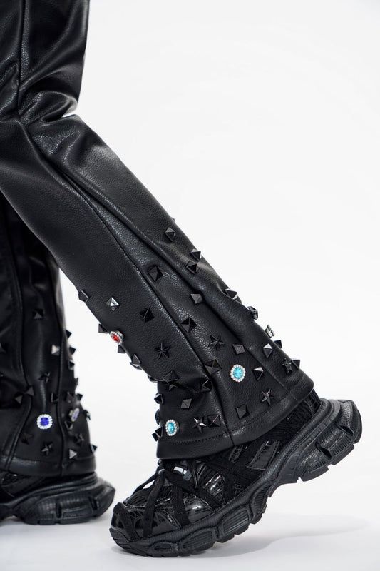 Valabasas Ion Black Leather Flare Stacked " Kids "