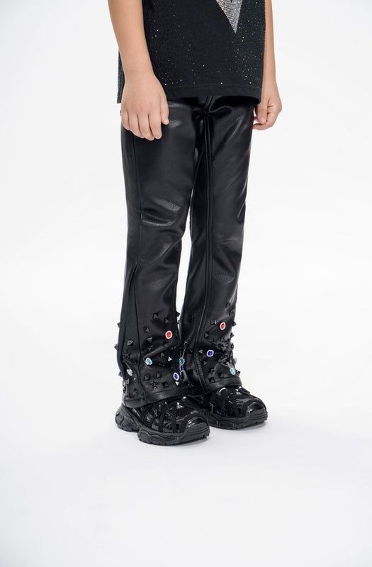 Valabasas Ion Black Leather Flare Stacked " Kids "